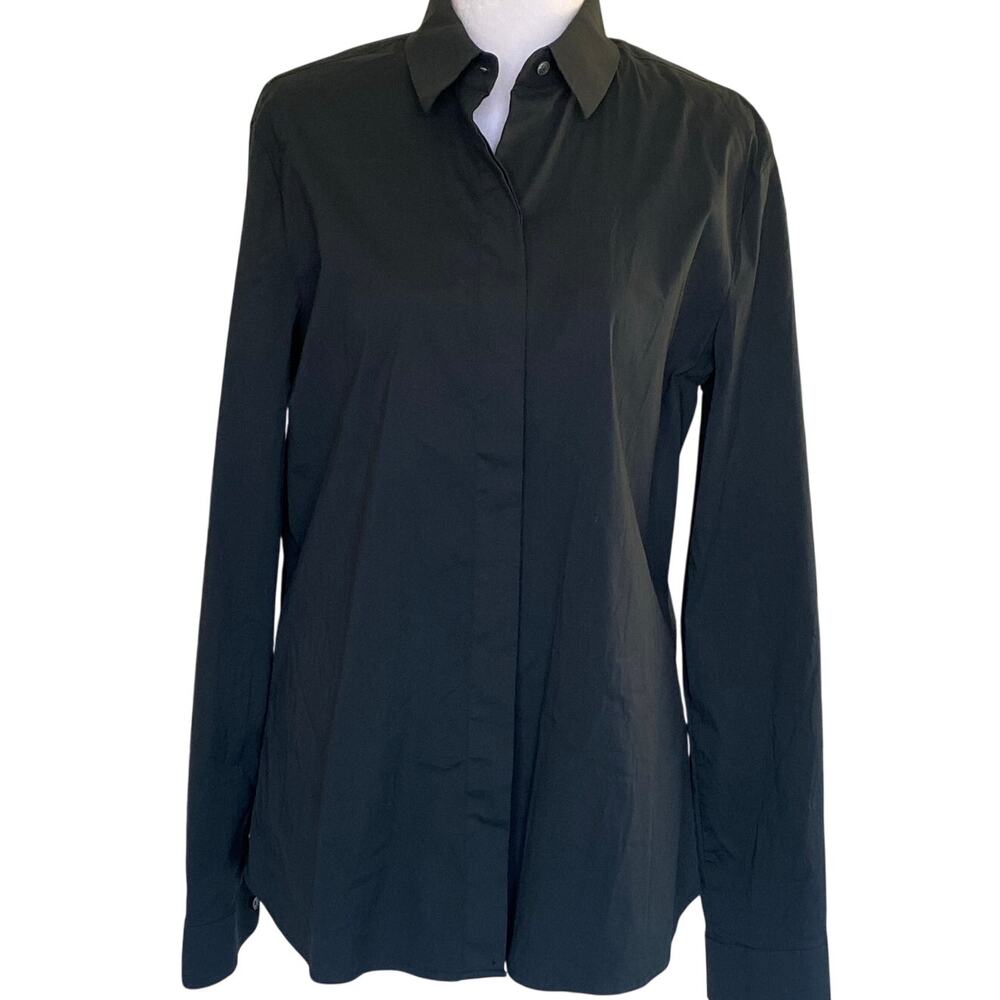 James Perse Women's Button Blouse Made in Italy Cotton Stretch Navy Blue Size 4